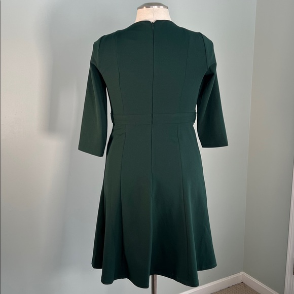 London Times Petites Emerald Green Crew Neck 3/4 Long Sleeve A-Line Midi Dress 6 - Picture 5 of 11
